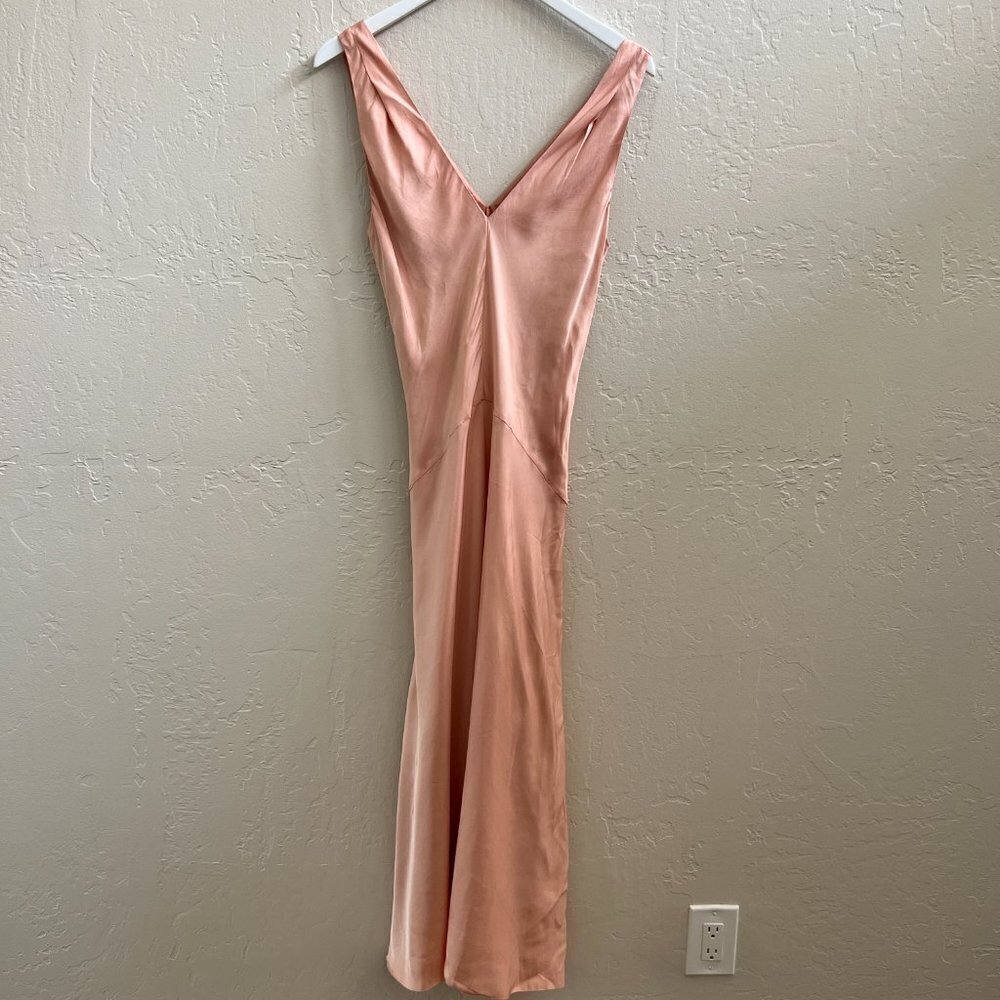 NEW FRAME Dusty Clay Pink Satin Sleeveless Maxi Slip Dress - Picture 4 of 6